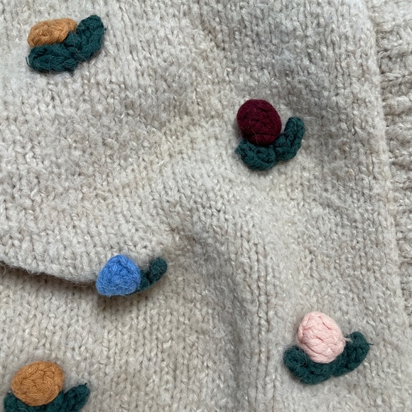 Zara Beige Wool Flower Floral Sweater Cardigan - Picture 12 of 12